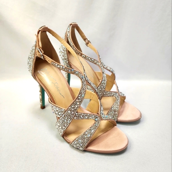 Shoes - BETSEY JOHNSON Women's Sparkle Strappy Sandal Heels with Opalescent Rhinestones